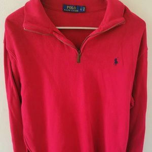 Polo Ralph Lauren Men's Large Red Ribbed Long Sleeve 1/4 Zip Pullover/Sweater